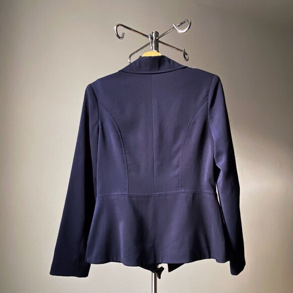 🍂 90s Vintage Navy Blue Minimalist Tailored Fitted Stretchy Blazer - Picture 2 of 7